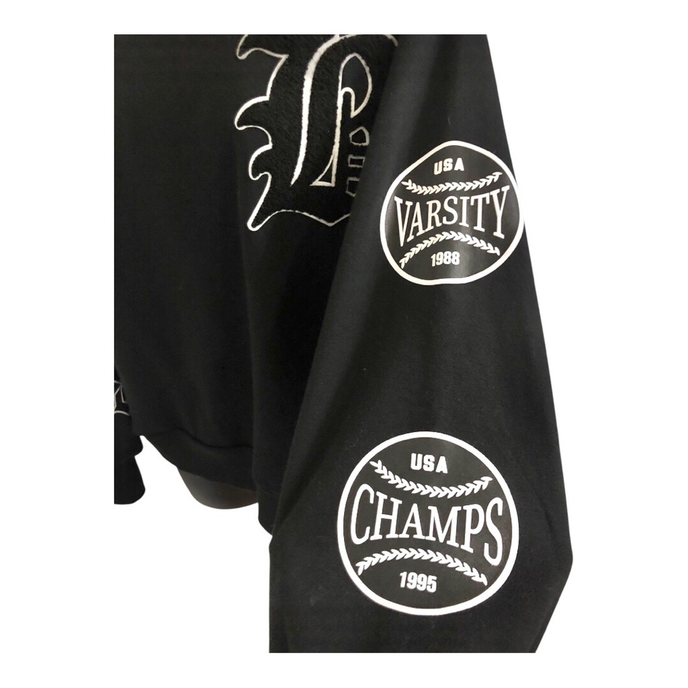 Black Multi Print Varsity Patchwork Sweatshirt Si… - image 5